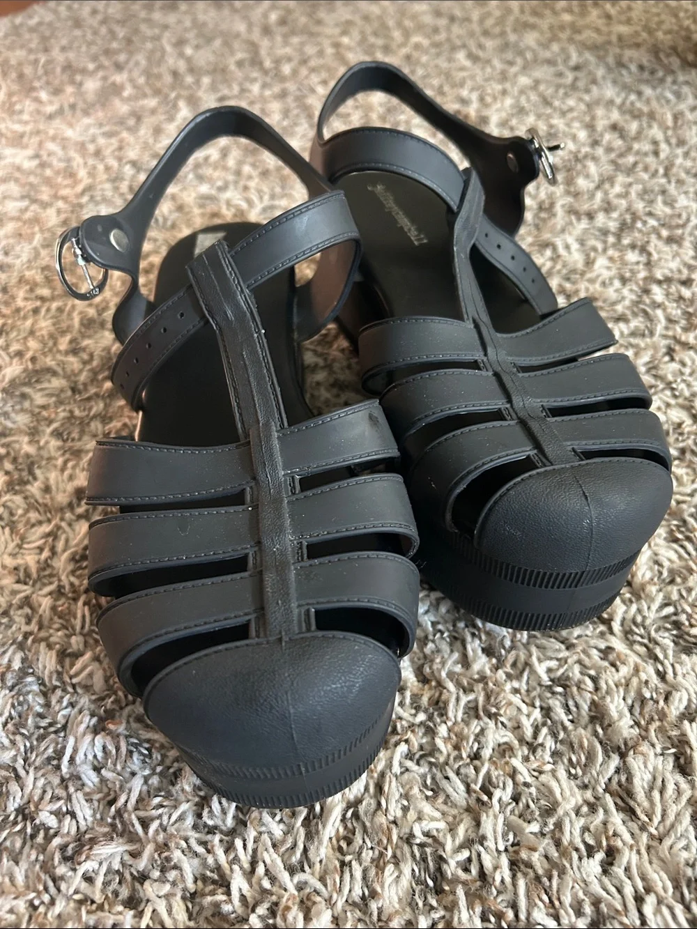 Jeffrey Campbell Black Platform Fisherman Sandals - Chunky T-Strap
